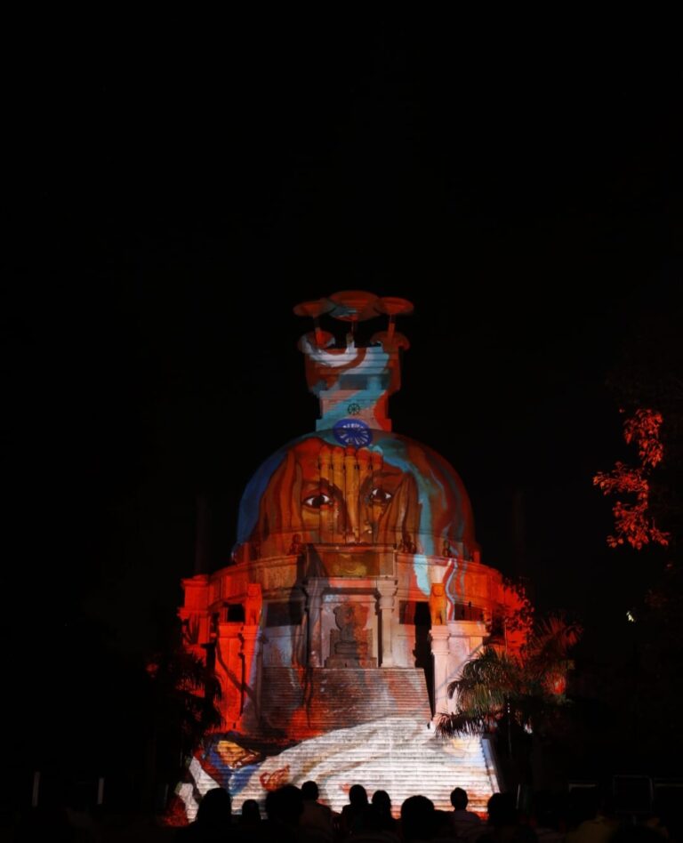 Dhauli giri is a historical place in bhubaneswar which is lighted by colorful light at nighjt.