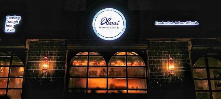 night view of a cafe name oberai bakers and cafe in bhubaneswar